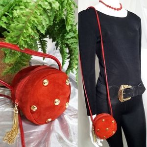 Holt Renfrew💋Vintage 80's 90's Red Suede Mini Bag with Gold Accents